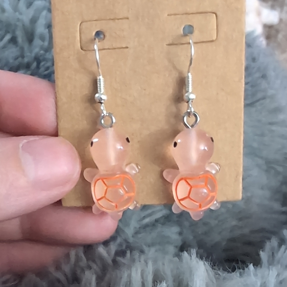 Hand Crafted Orange Turtle Earrings